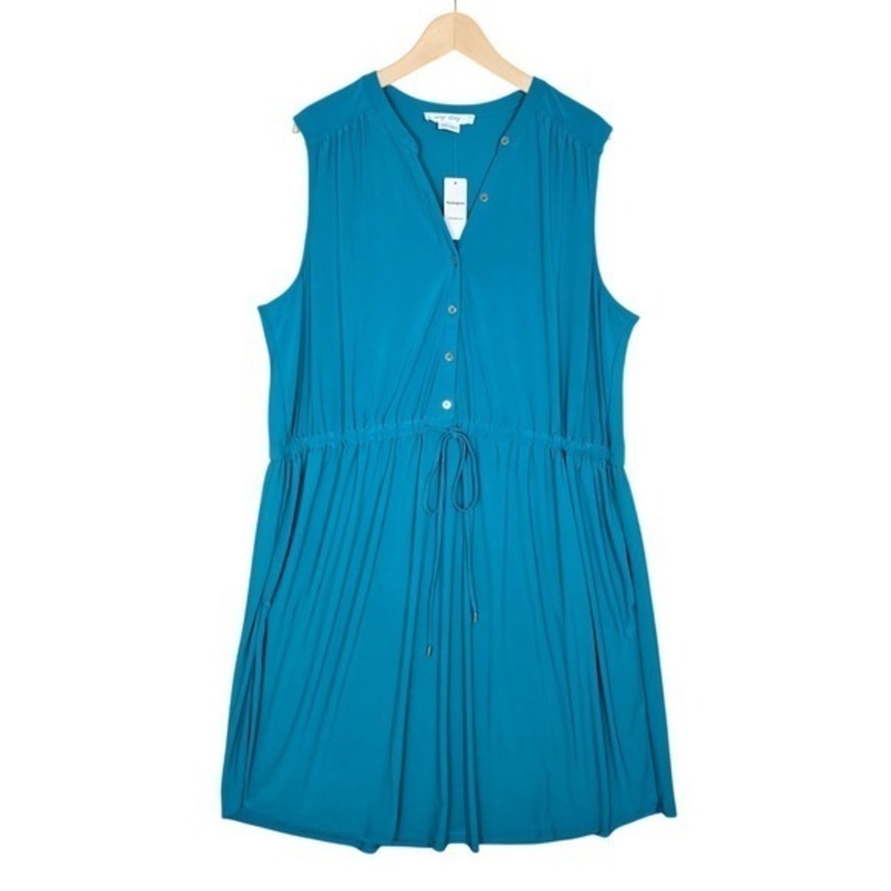 NWT Penningtons Women's Teal Blue Sleeveless Button Front Shirtdress 2X